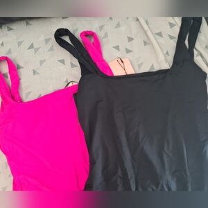 SHEIN Pink and Black Fitted Sleeveless Bodysuit